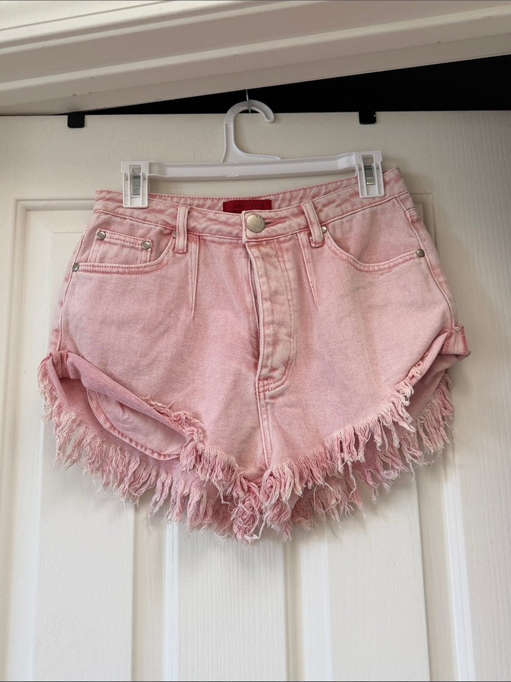 Signature8 Pink Frayed Denim Shorts